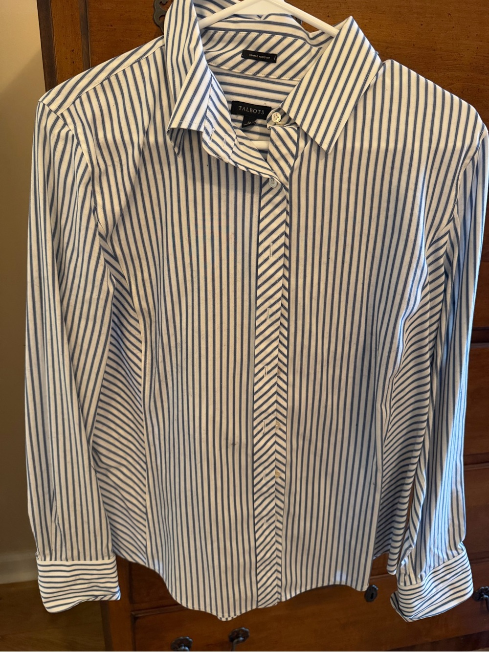 Talbots White Shirt with Blue Vertical Stripes